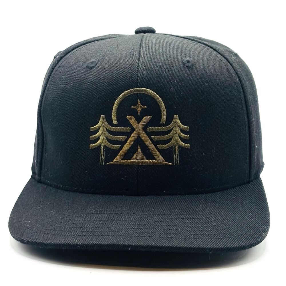 SnapBack Hat Cap Teepee Tent Under Trees Nature Native Outdoor Hiking EDM Skate